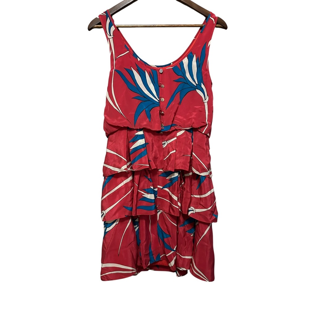 Anthropologie Sarah Silk Dress Tropical Print Ruffle Tiered Sleeveless - Picture 7 of 7